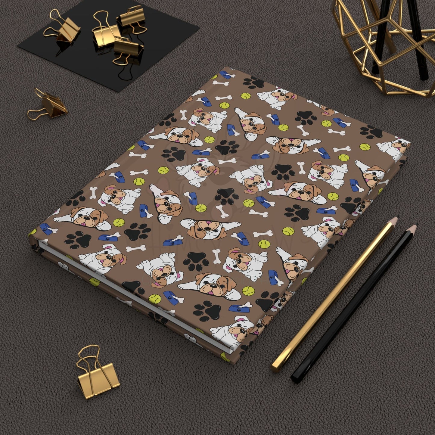 Playful Bulldog Puppies Hardcover Journal | Dog Lover's Notebook