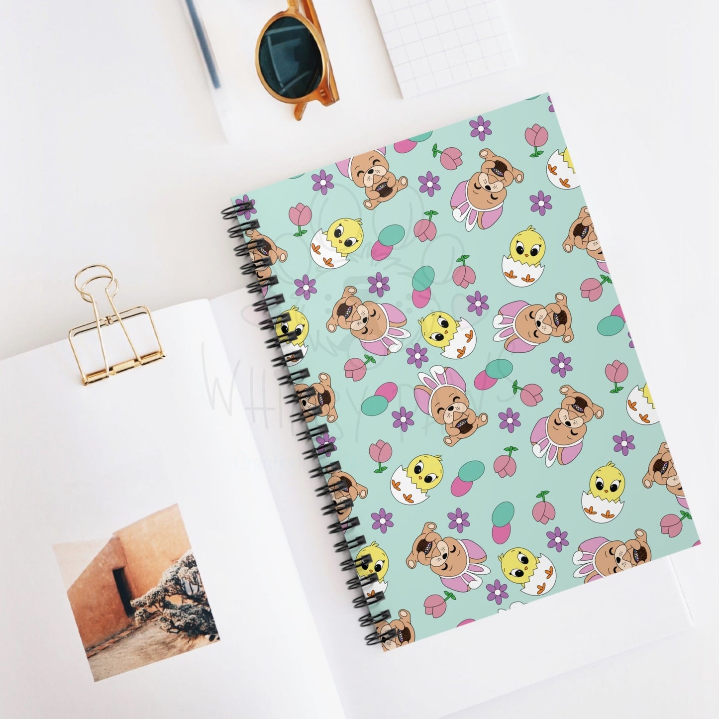 Cute Frenchie Spring-Themed Spiral Notebook - Ruled Line with Adorable Animal Patterns