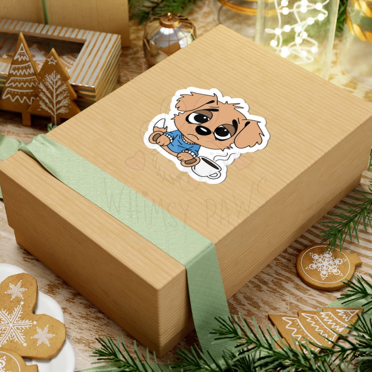 Stickers - Cute Tired Puppy Needing Coffee Kiss-Cut Stickers