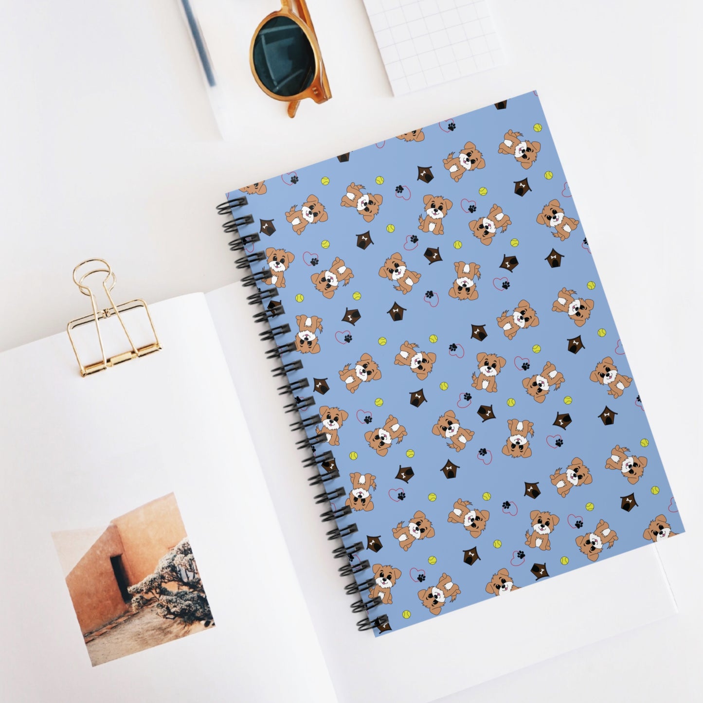 Cute Puppy, Dog House, and Tennis Balls Spiral Notebook - Ruled Line for Students