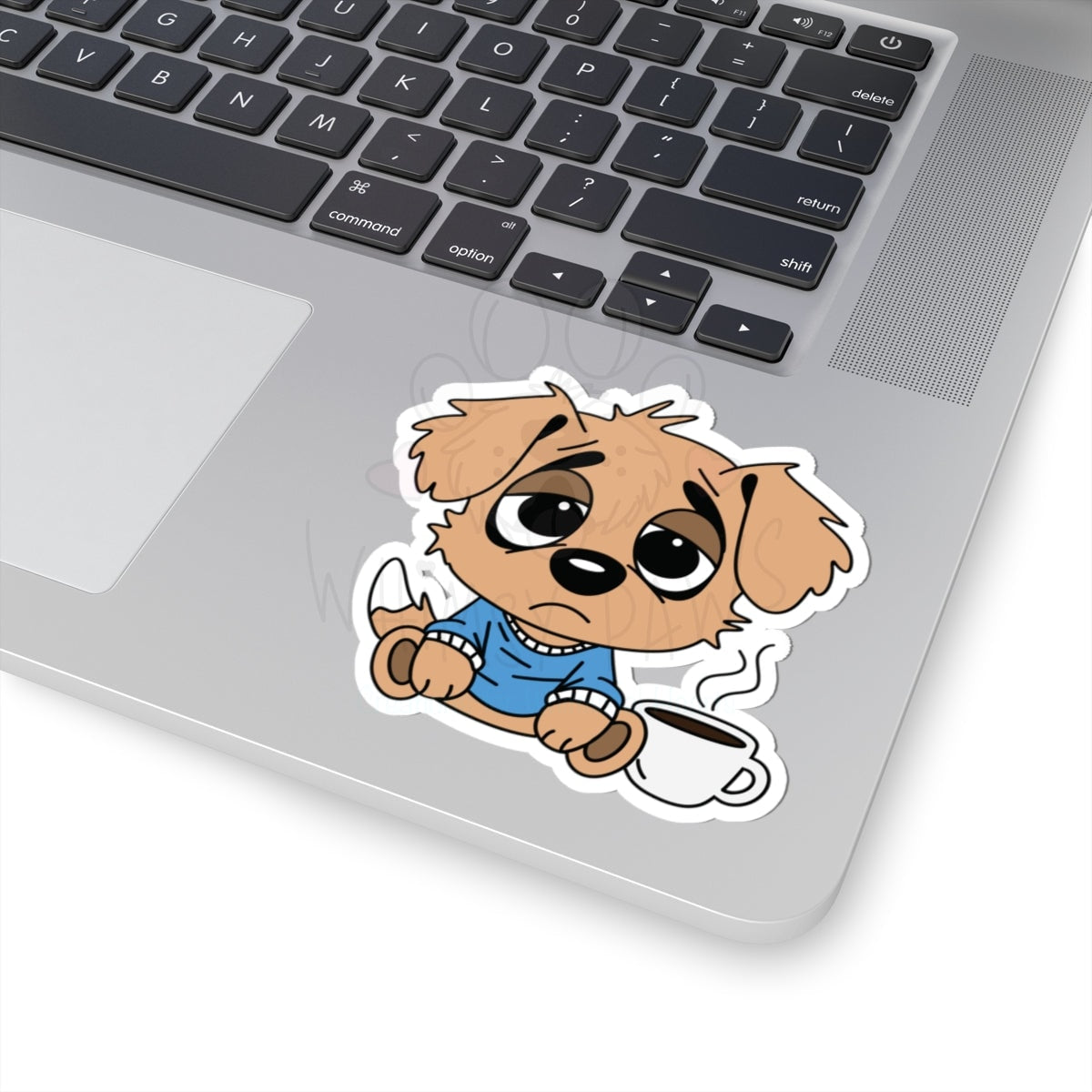Stickers - Cute Tired Puppy Needing Coffee Kiss-Cut Stickers