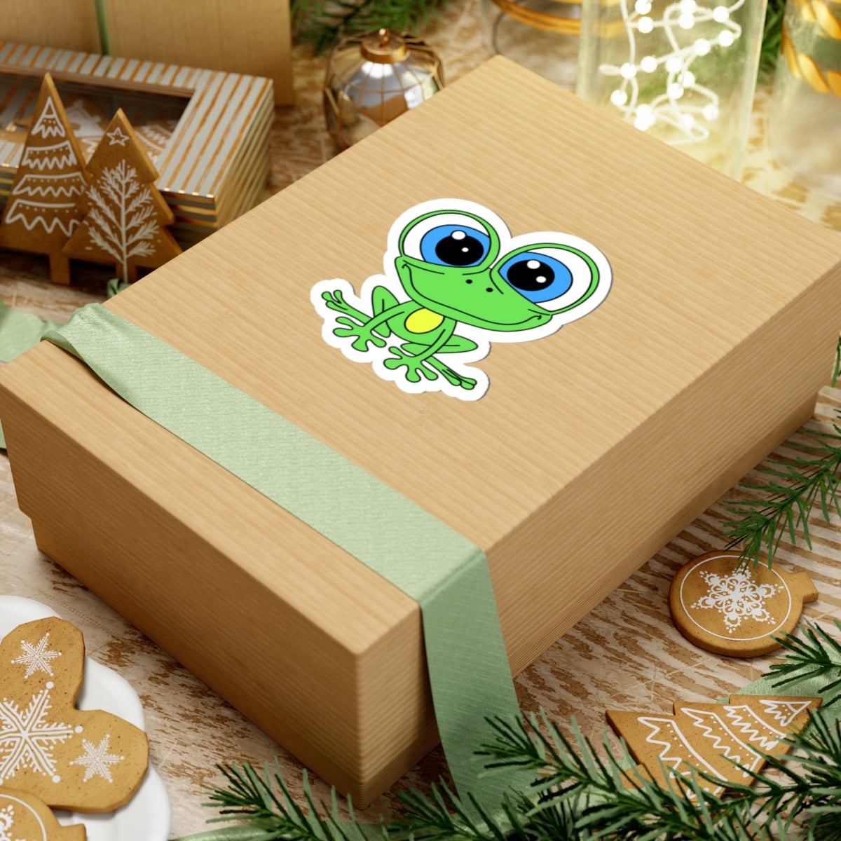Cute Big-Eyed Frog Kiss-Cut Sticker — Waterproof Laptop Decal