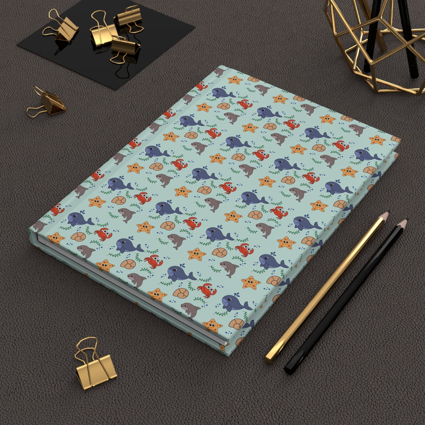 Whimsical "Oceanic Cuties" Hardcover Journal - Cute Design for Kids & Adults