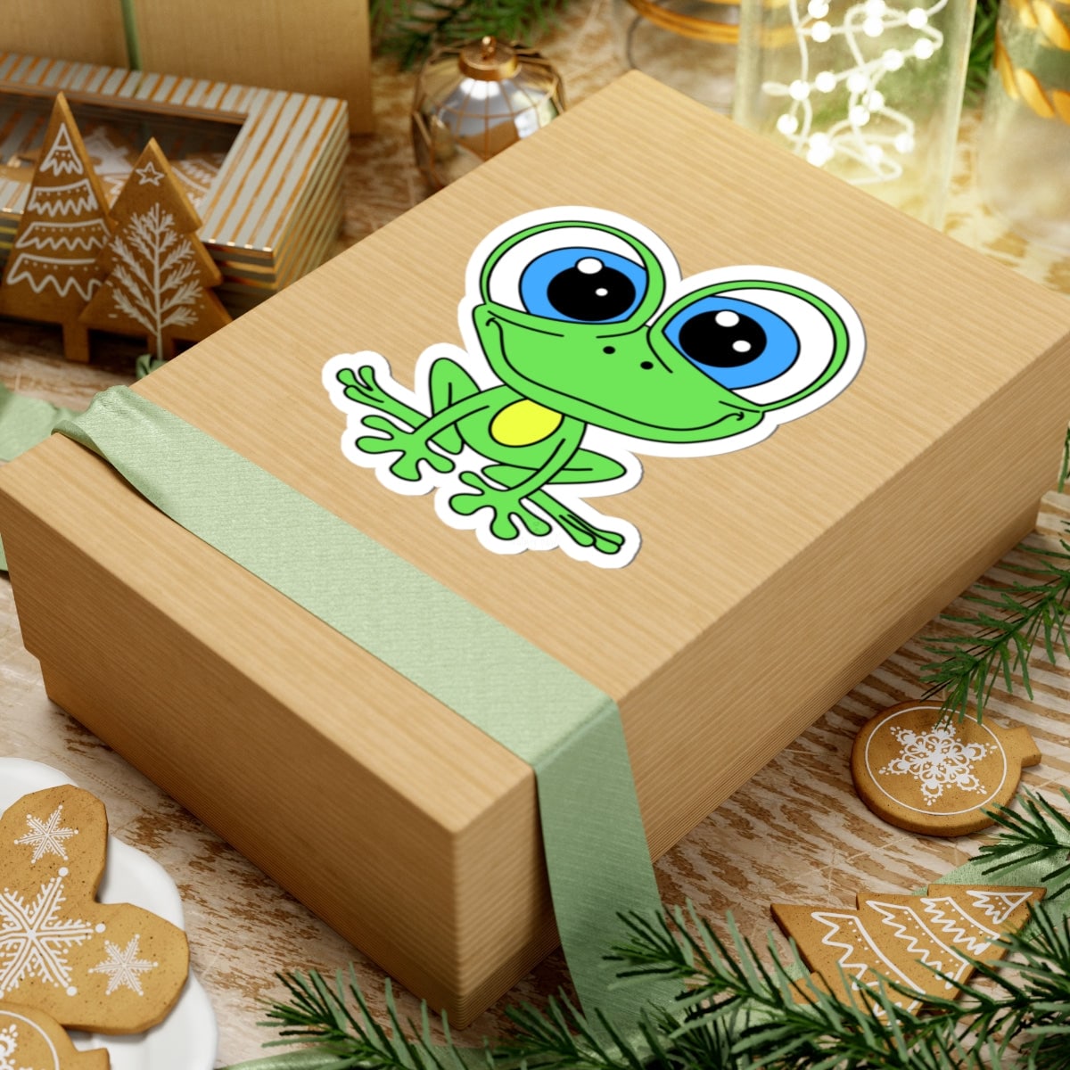 Cute Big-Eyed Frog Kiss-Cut Sticker — Waterproof Laptop Decal