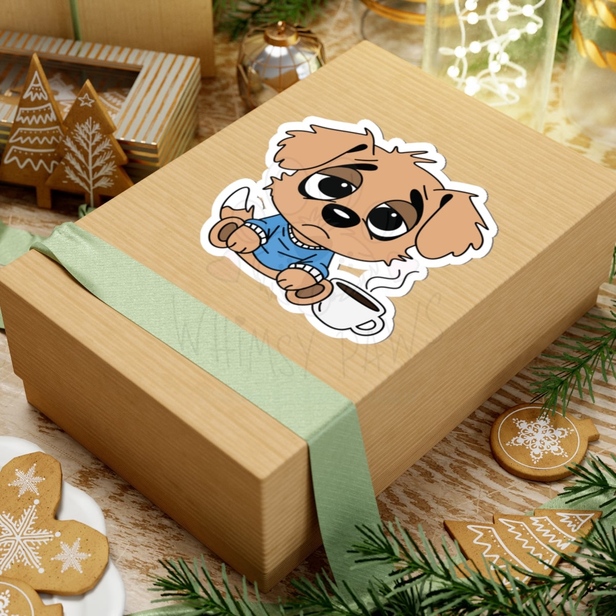 Stickers - Cute Tired Puppy Needing Coffee Kiss-Cut Stickers