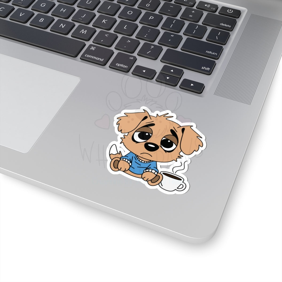 Stickers - Cute Tired Puppy Needing Coffee Kiss-Cut Stickers
