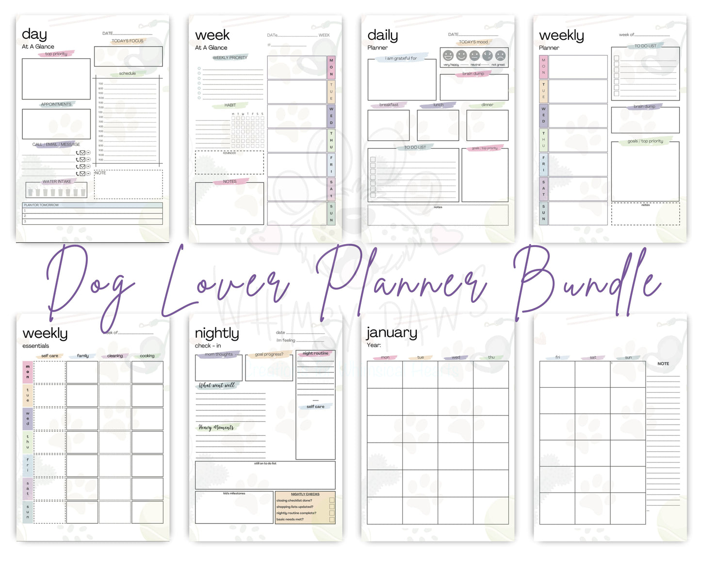 Ultimate Daily, Weekly, and Monthly Dog Lover Printable Planner Bundle